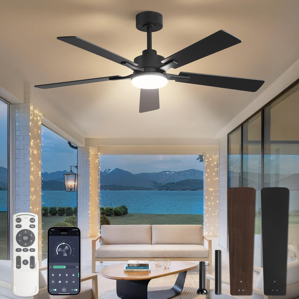 Fanbulous 72 Inch Ceiling Fans with Lights DC Motor, Remote & APP Control | Damp Rated, Dimmable, 3CCT, Memory Function, Dual-Sided Reversible Blades, Flat/Sloped Ceiling, Living Room, Covered Patio