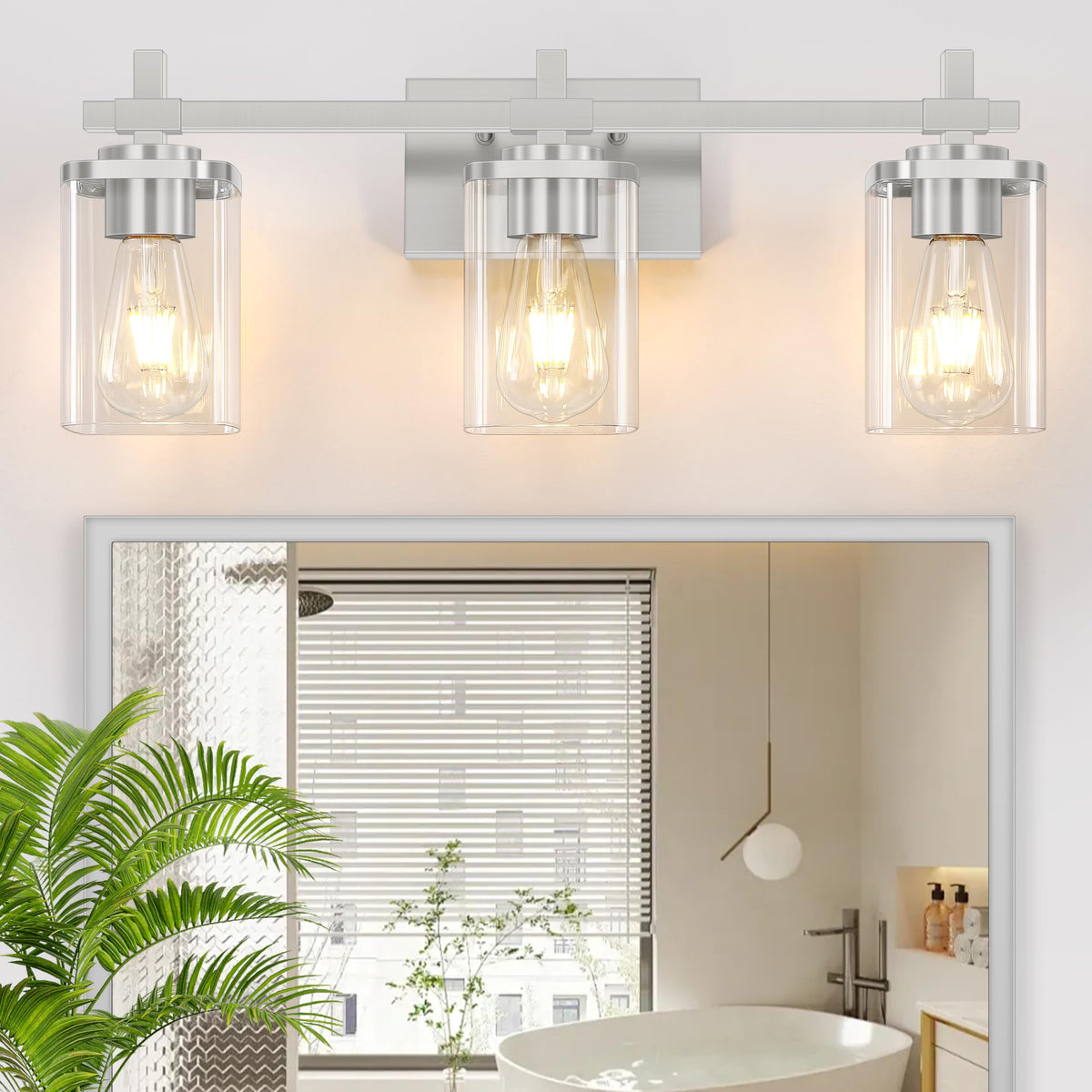 3-Lights Black and Gold Bathroom Light Fixtures Over Mirror, Modern Brushed Gold Vanity Lights for Bathroom, Sconces Wall Lighting with Square Glass Shade for Mirror Bedroom Hallway