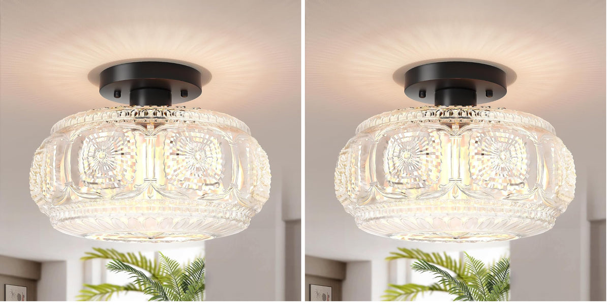Globe Glass Semi Flush Mount Ceiling Light Fixture, Vintage Gold | Beautiful Light Shadow, Easy to Install, Bright Ambiance, Modern Lighting for Hallway Entryway Kitchen Bathroom Bedroom