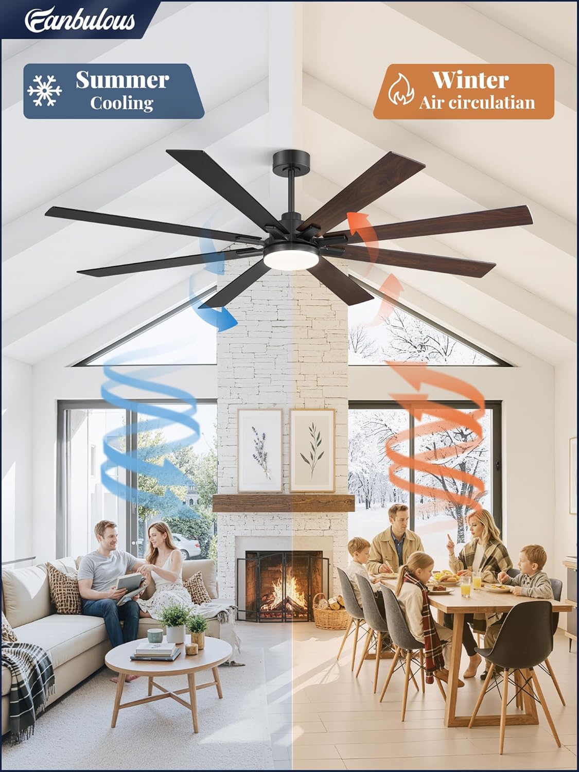 Fanbulous 72 Inch Ceiling Fans with Lights DC Motor, Remote & APP Control | Damp Rated, Dimmable, 3CCT, Memory Function, Dual-Sided Reversible Blades, Flat/Sloped Ceiling, Living Room, Covered Patio