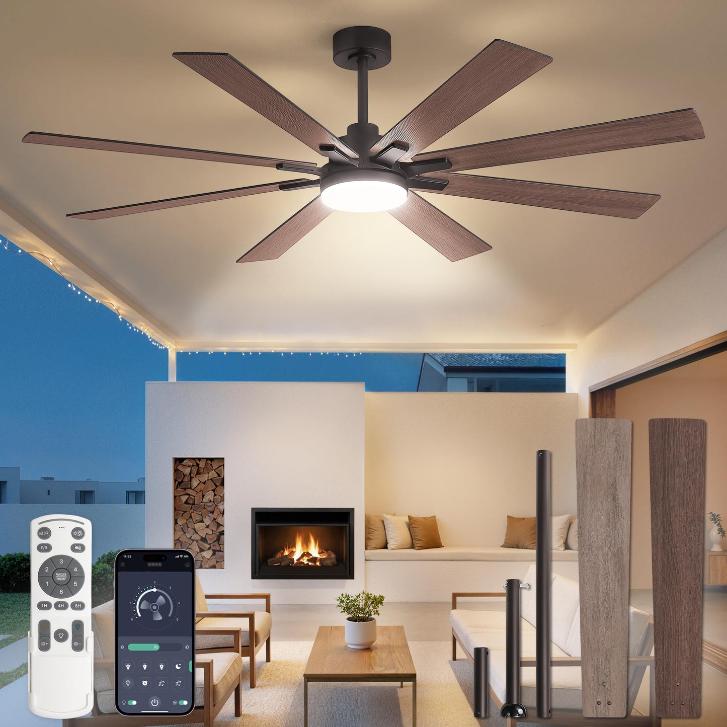 Fanbulous 72 Inch Ceiling Fans with Lights DC Motor, Remote & APP Control | Damp Rated, Dimmable, 3CCT, Memory Function, Dual-Sided Reversible Blades, Flat/Sloped Ceiling, Living Room, Covered Patio