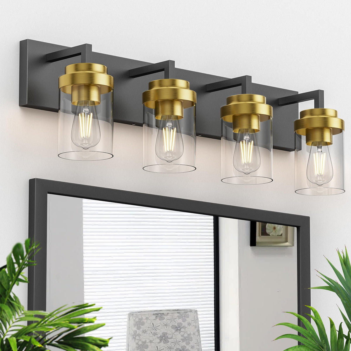 Bathroom Vanity Light, 3 Light Matte Black Vanity Lights with Clear Glass Shade, 22in Modern Wall Sconces, Bathroom Lighting Fixtures Over Mirror for Living Room