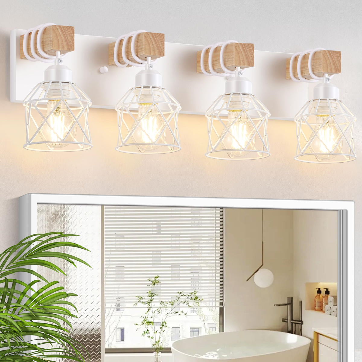 FadimiKoo 3-Light Bathroom Vanity Lights, Farmhouse Bathroom Light Fixtures | Rustic Wood & Black Metal Shade, Wood Bathroom Lighting Fixtures Over Mirror, Wall Sconces for Bathroom Bedroom Living Room