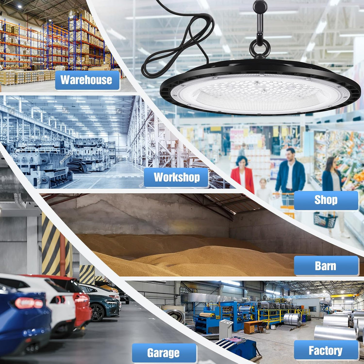 YANYCN 6 Pack 200W UFO Led High Bay Light Fixture,120VAC,30800LM,5000K Daylight Commercial Shop Bay Lighting,[850W MH/HPS Equiv.] US Plug Area Lighting for Warehouse/Barn/Gym/Factory/Workshop