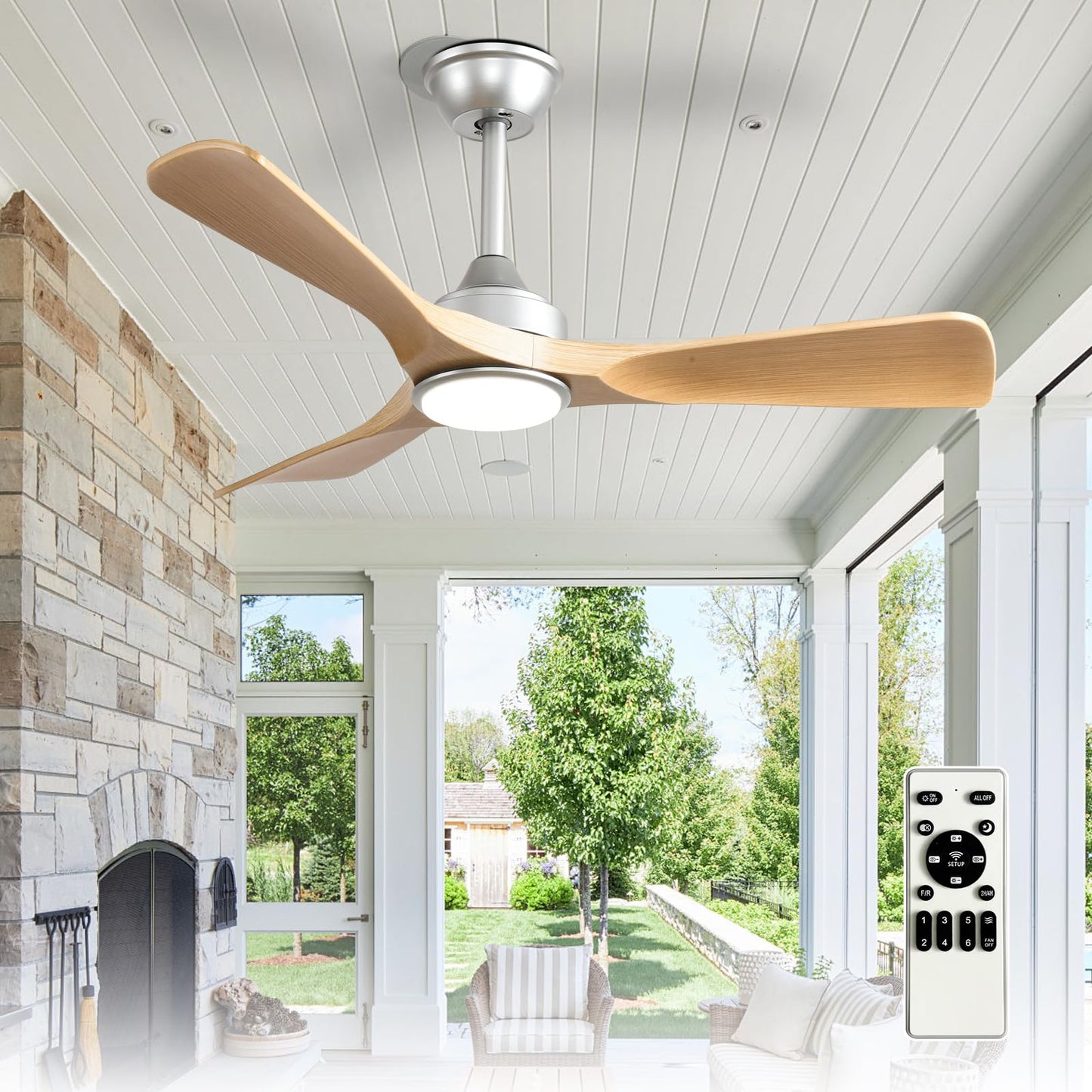 Depuley 52-Inch Ceiling Fan with Light: Black 3 Blade Outdoor Fans for Patios - Dimmable Indoor Fan with Remote Control Fandelier for Living Room Bedroom Porch Quiet Motor Reversible 6 Speed Timer
