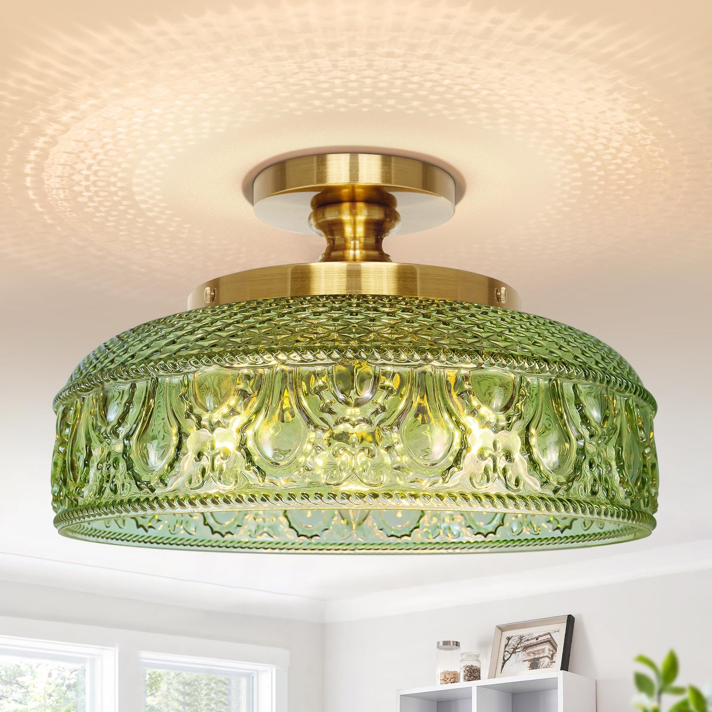 Lamomo Semi Flush Mount Ceiling Light, Golden Hallway Fixture, 12in | 3 Bulb Globe Glass Close to Sconce, kitchen lights, Indoor Hanging Lamp for Bedroom Kitchen Porch Hallway, Bulbs Not Included