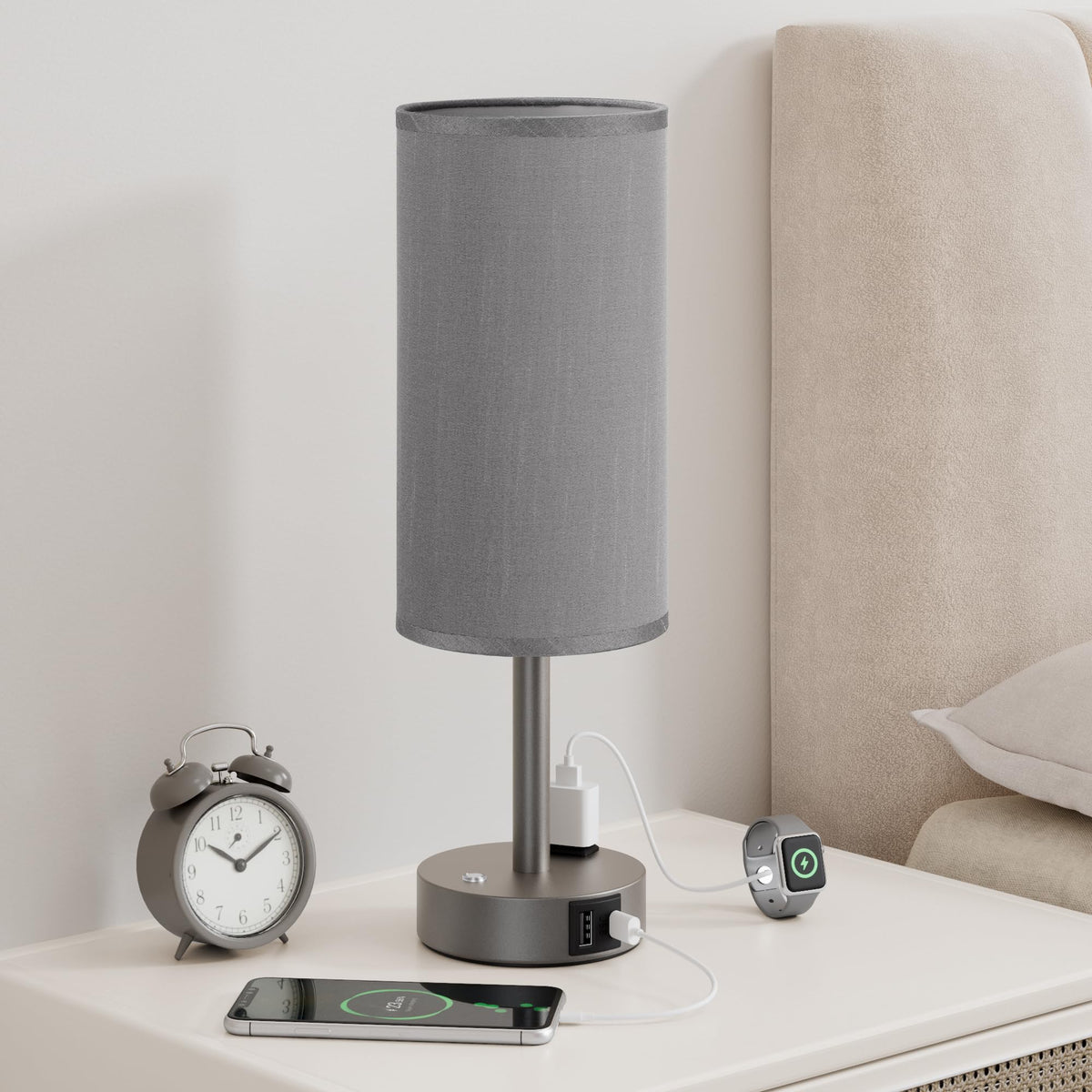Touch Bedside Table Lamp for Bedroom, Stepless Dimmable, USB A+C, AC Outlet | Base Touch Button Only, Memory Brightness, Ultra-dim Night Light, Included Bulb for Optimal Dimming, Wood Grain Base, Nursery
