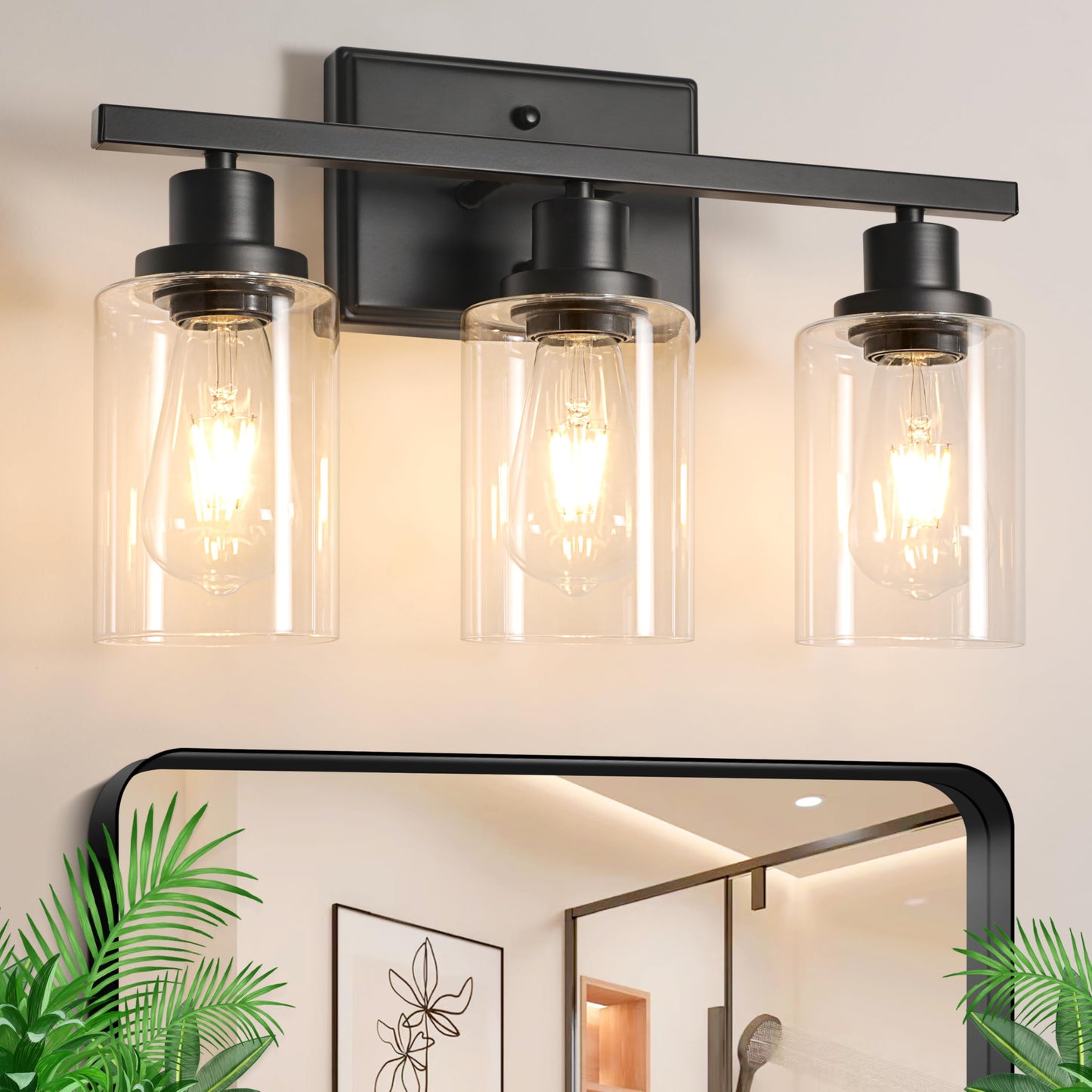 Ascher Bathroom Vanity Light Fixtures, 3 Light Wall Sconces Lighting with Clear Glass Shade, Brushed Nickel Wall Lights for Mirror, Kitchen, Living Room, Gallery, E26 Base (Bulbs Not Included)