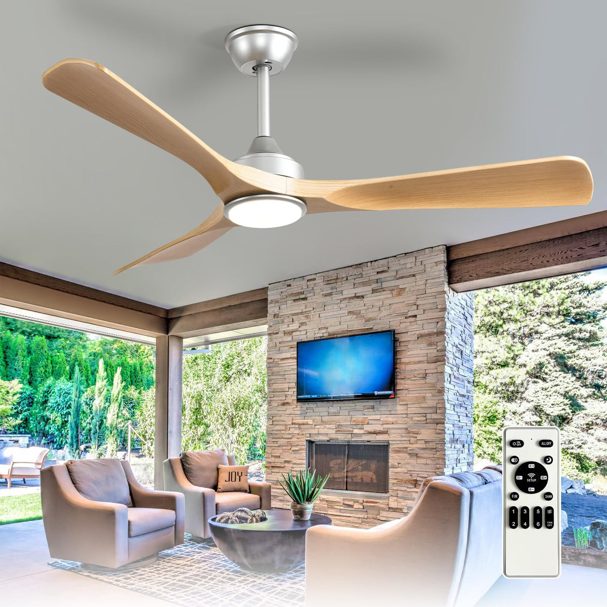 Depuley 52-Inch Ceiling Fan with Light: Black 3 Blade Outdoor Fans for Patios - Dimmable Indoor Fan with Remote Control Fandelier for Living Room Bedroom Porch Quiet Motor Reversible 6 Speed Timer