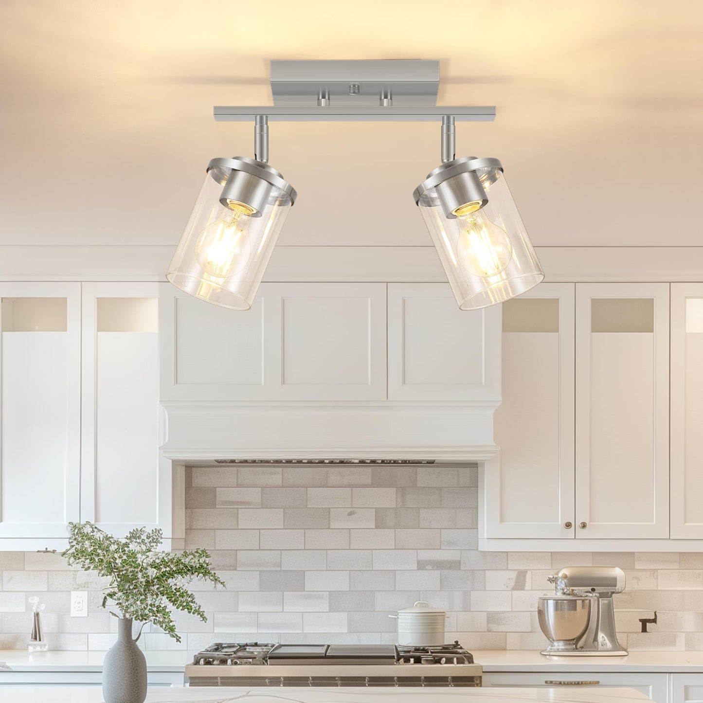 FadimiKoo 3-Lights Semi Flush Mount Ceiling Light, Adjustable Kitchen Light Fixtures Ceiling Mount with Clear Glass Shades, Rotatable Black Track Lighting Fixtures for Hallway, Foyer, Bedroom