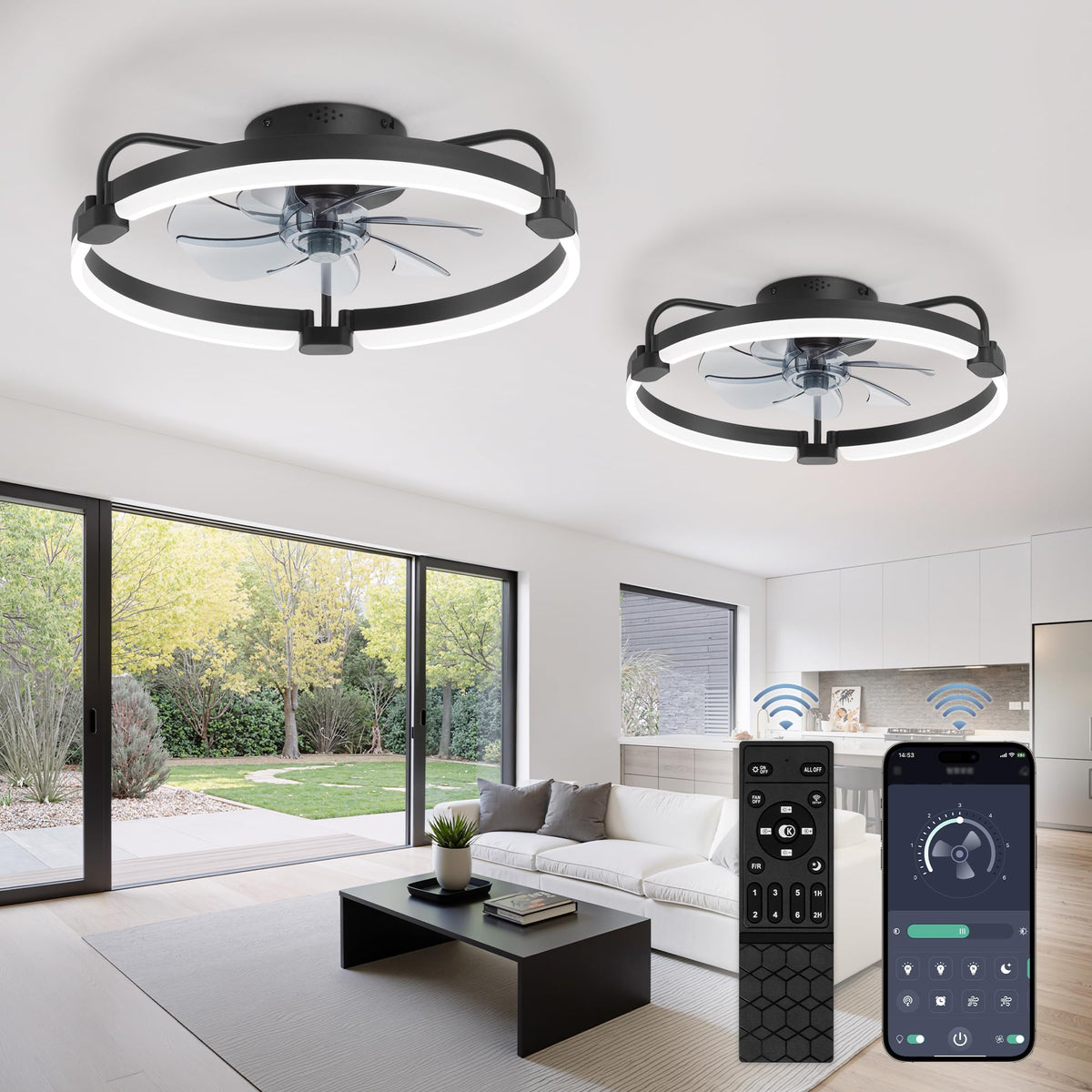 LEDIARY 20" Ceiling Fans with Lights and Remote, Low Profile Led Fan Light | Flush Mount, Stepless Dimmable Fandelier, 6 Speeds, 3 CCT, Quiet Reversible DC Motor, 2H Timer, Bedroom, Living Room, Black