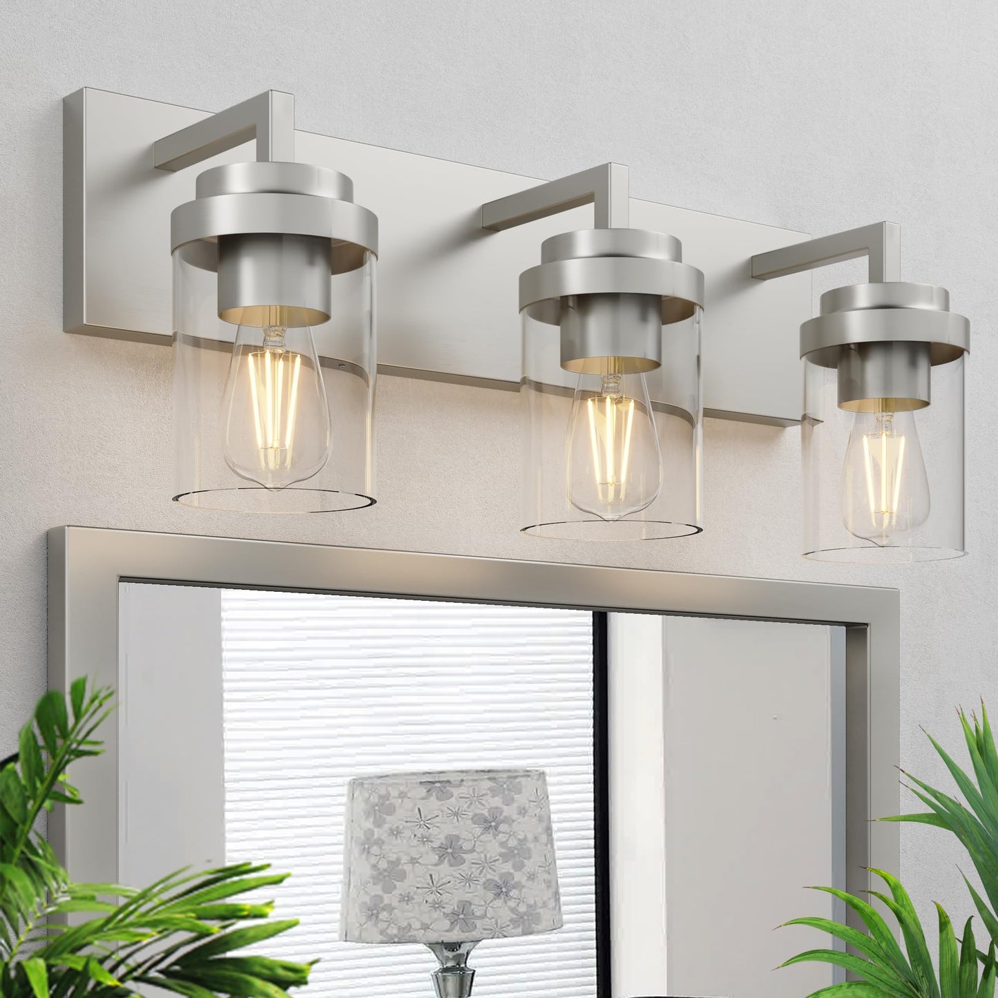 Bathroom Vanity Light, 3 Light Matte Black Vanity Lights with Clear Glass Shade, 22in Modern Wall Sconces, Bathroom Lighting Fixtures Over Mirror for Living Room