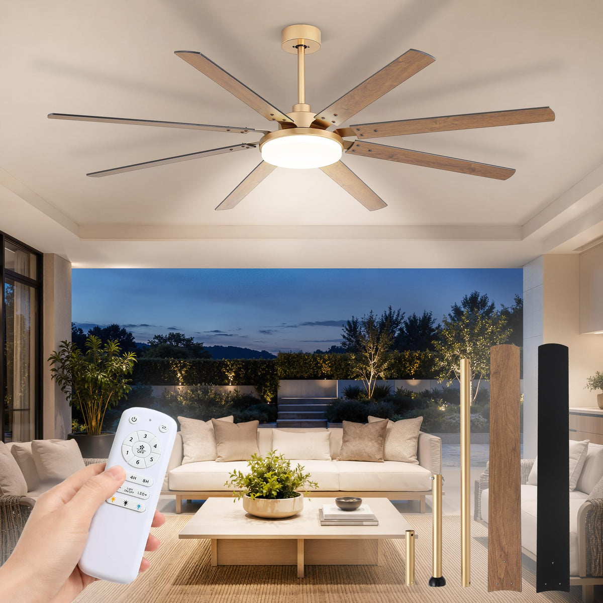 Fanbulous 72 inch Large Ceiling Fans with Lights and Remote, 27 W LED light | Outdoor Black Ceiling Fan with 8 Blades, 3 CCT, 6 Speed Reversible Quiet DC Motor, Modern Ceiling Fan for Living Room Patio