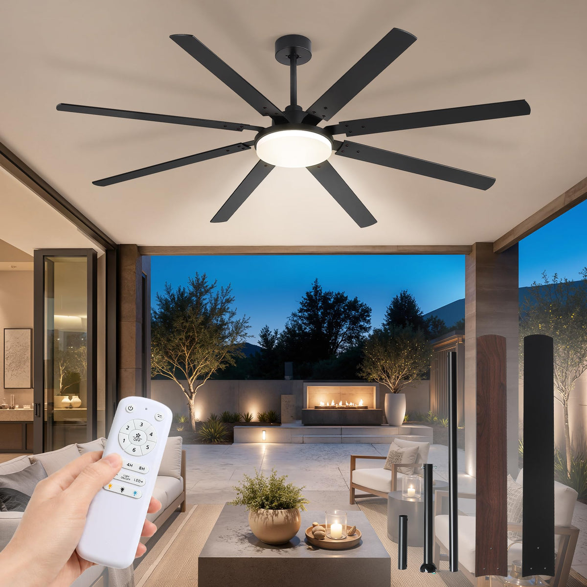 Fanbulous 72 inch Large Ceiling Fans with Lights and Remote, 27 W LED light | Outdoor Black Ceiling Fan with 8 Blades, 3 CCT, 6 Speed Reversible Quiet DC Motor, Modern Ceiling Fan for Living Room Patio