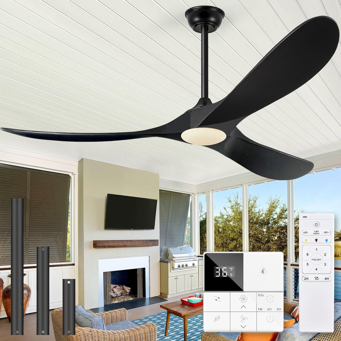 Eliora 60 Inch Ceiling Fans with Lights, Wood Outdoor Ceiling Fan for Patio and Remote Control Rustic Propeller Large Ceiling Fans with Light Farmhouse Indoor Quiet High cfm, Bronze Gray