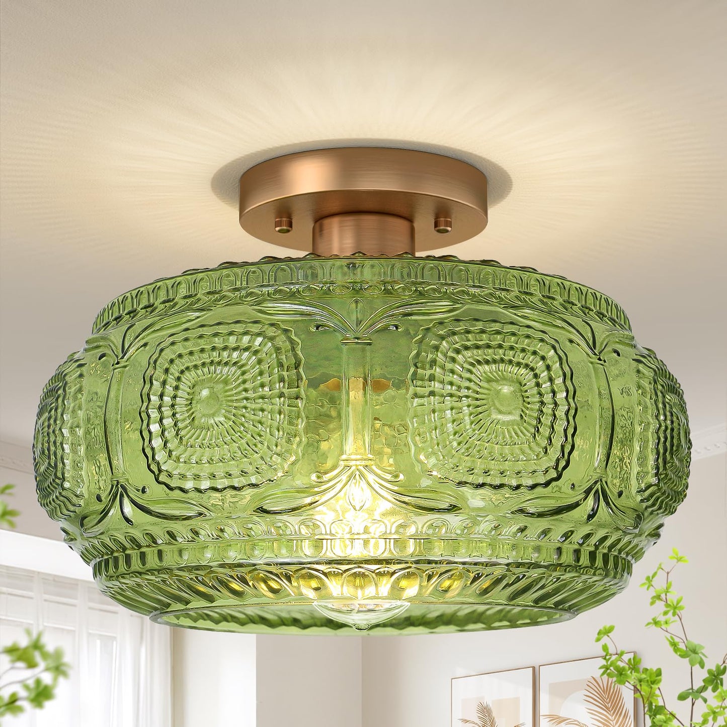 Globe Glass Semi Flush Mount Ceiling Light Fixture, Vintage Gold | Beautiful Light Shadow, Easy to Install, Bright Ambiance, Modern Lighting for Hallway Entryway Kitchen Bathroom Bedroom