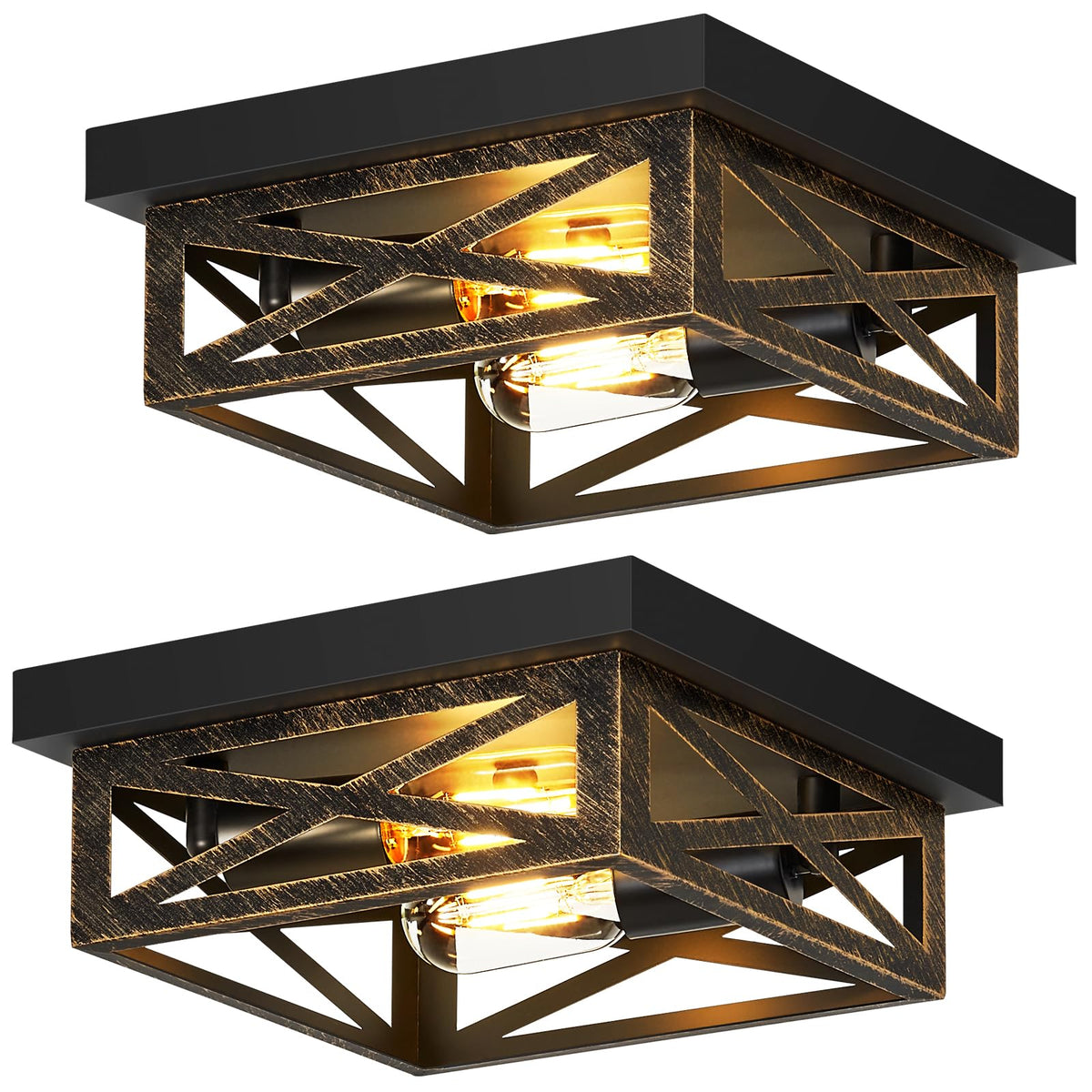 SKEJAO Black Flush Mount Ceiling Light Fixture,2-Light Square Hallway Light Fixtures Ceiling,Light Fixtures Ceiling Mount for Farmhouse,Kitchen,Hall,Bedroom (2 Pack)