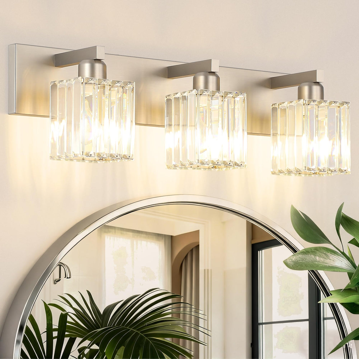 Aipsun Brushed Nickel Vanity Light Bathroom Lighting Fixtures 3 Light Crystal Modern Bathroom Vanity Light (Exclude Bulb)