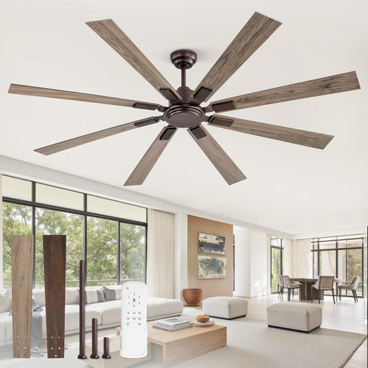 ZMISHIBO 72 Inch Ceiling Fan No Light with Remote, 6-Speeds | 6 Speeds Quiet Reversible DC Motor, Large Ceiling Fan Without Light, Indoor/Outdoor Ceiling Fans for Living Room Patios