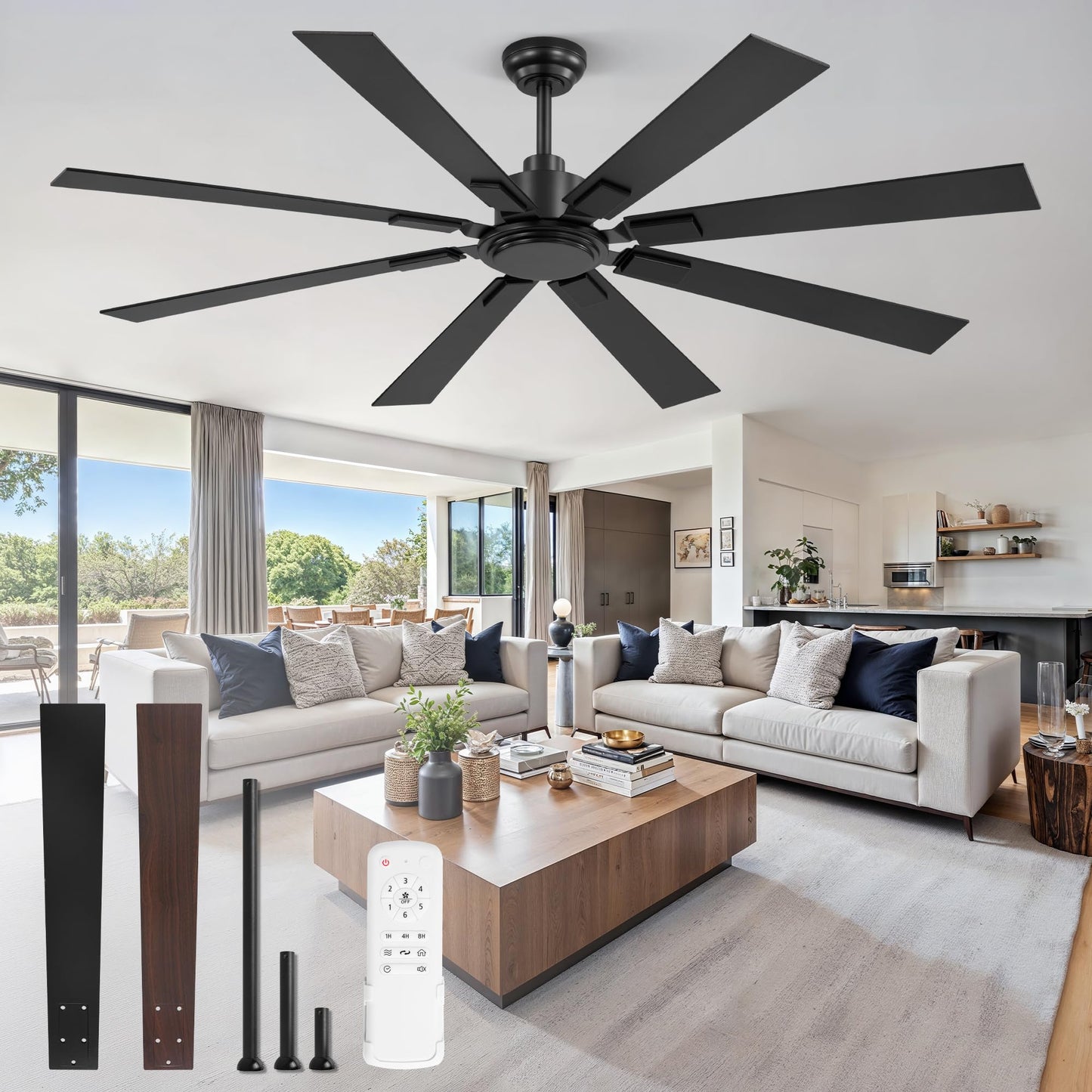 ZMISHIBO 72 Inch Ceiling Fan No Light with Remote, 6-Speeds | 6 Speeds Quiet Reversible DC Motor, Large Ceiling Fan Without Light, Indoor/Outdoor Ceiling Fans for Living Room Patios
