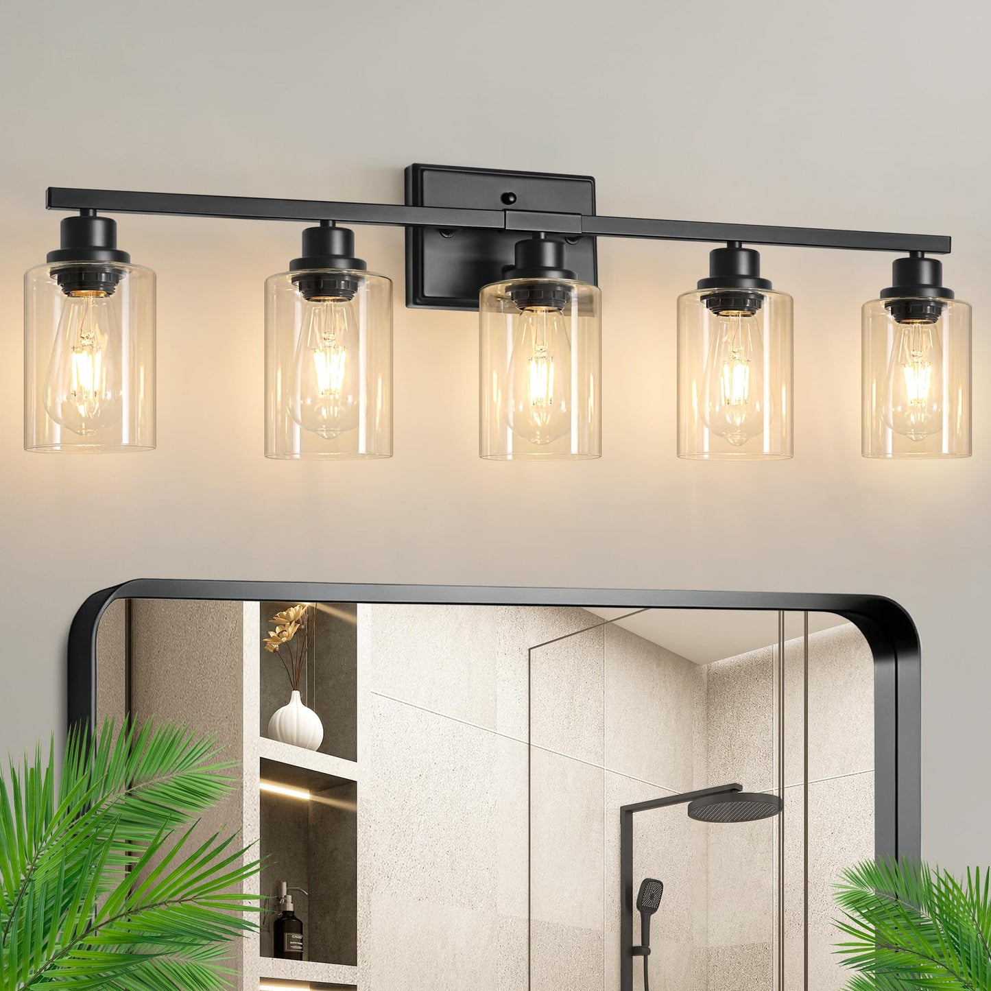 Ascher Bathroom Vanity Light Fixtures, 3 Light Wall Sconces Lighting with Clear Glass Shade, Brushed Nickel Wall Lights for Mirror, Kitchen, Living Room, Gallery, E26 Base (Bulbs Not Included)