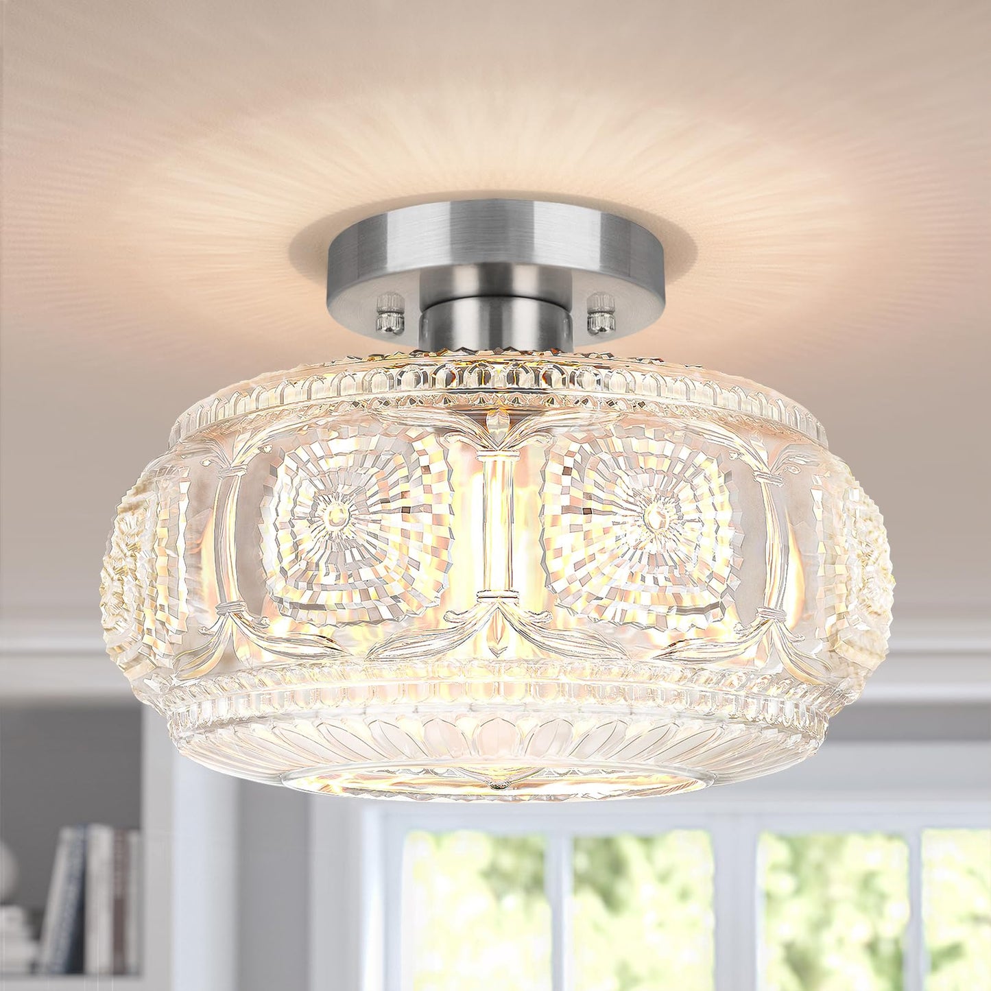 Globe Glass Semi Flush Mount Ceiling Light Fixture, Vintage Gold | Beautiful Light Shadow, Easy to Install, Bright Ambiance, Modern Lighting for Hallway Entryway Kitchen Bathroom Bedroom