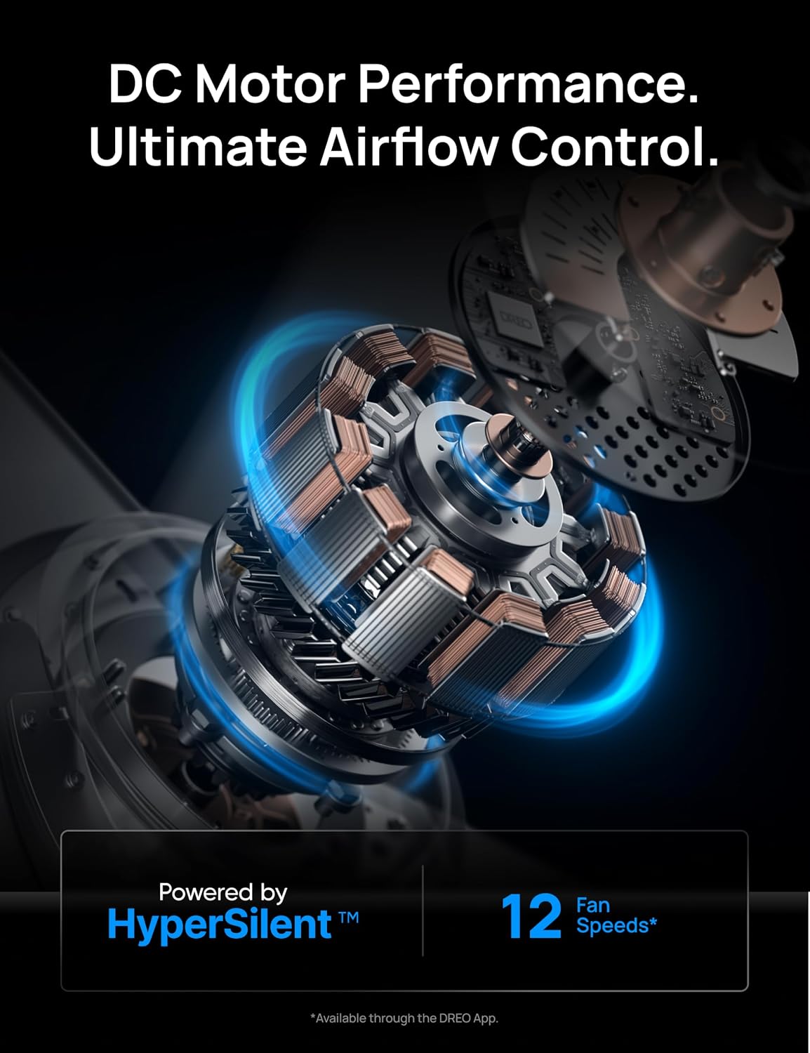 DREO Smart Ceiling Fan with Lights, 52 Inch, 12 Speeds & 3 Fan Modes, Stepless, Dimmable LED Light, Timer, 22dB Quiet DC Motor, Remote/APP/Alexa Control, Black Ceiling Fans Indoor, 2026 Upgraded