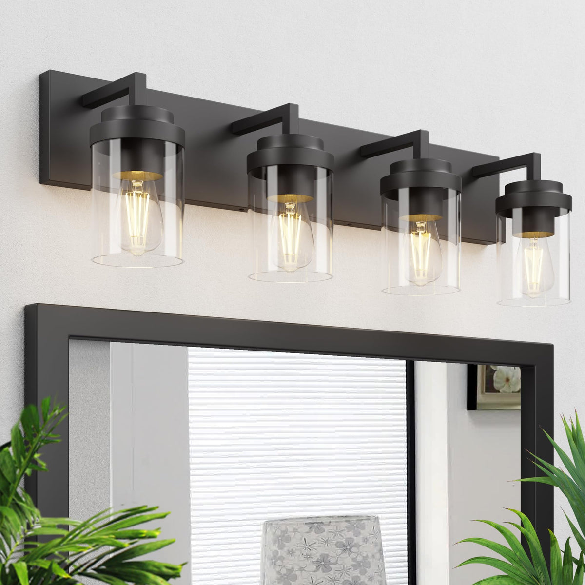 Bathroom Vanity Light, 3 Light Matte Black Vanity Lights with Clear Glass Shade, 22in Modern Wall Sconces, Bathroom Lighting Fixtures Over Mirror for Living Room
