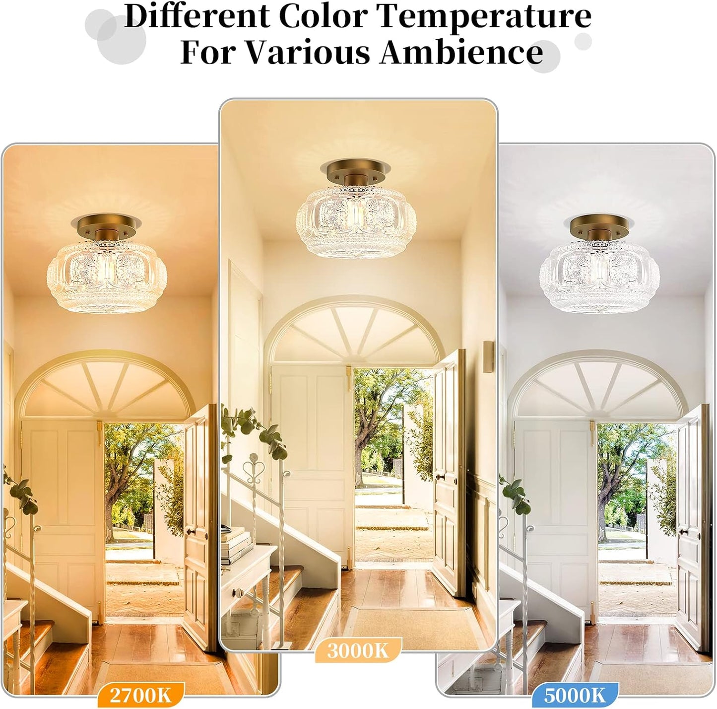 Globe Glass Semi Flush Mount Ceiling Light Fixture, Vintage Gold | Beautiful Light Shadow, Easy to Install, Bright Ambiance, Modern Lighting for Hallway Entryway Kitchen Bathroom Bedroom