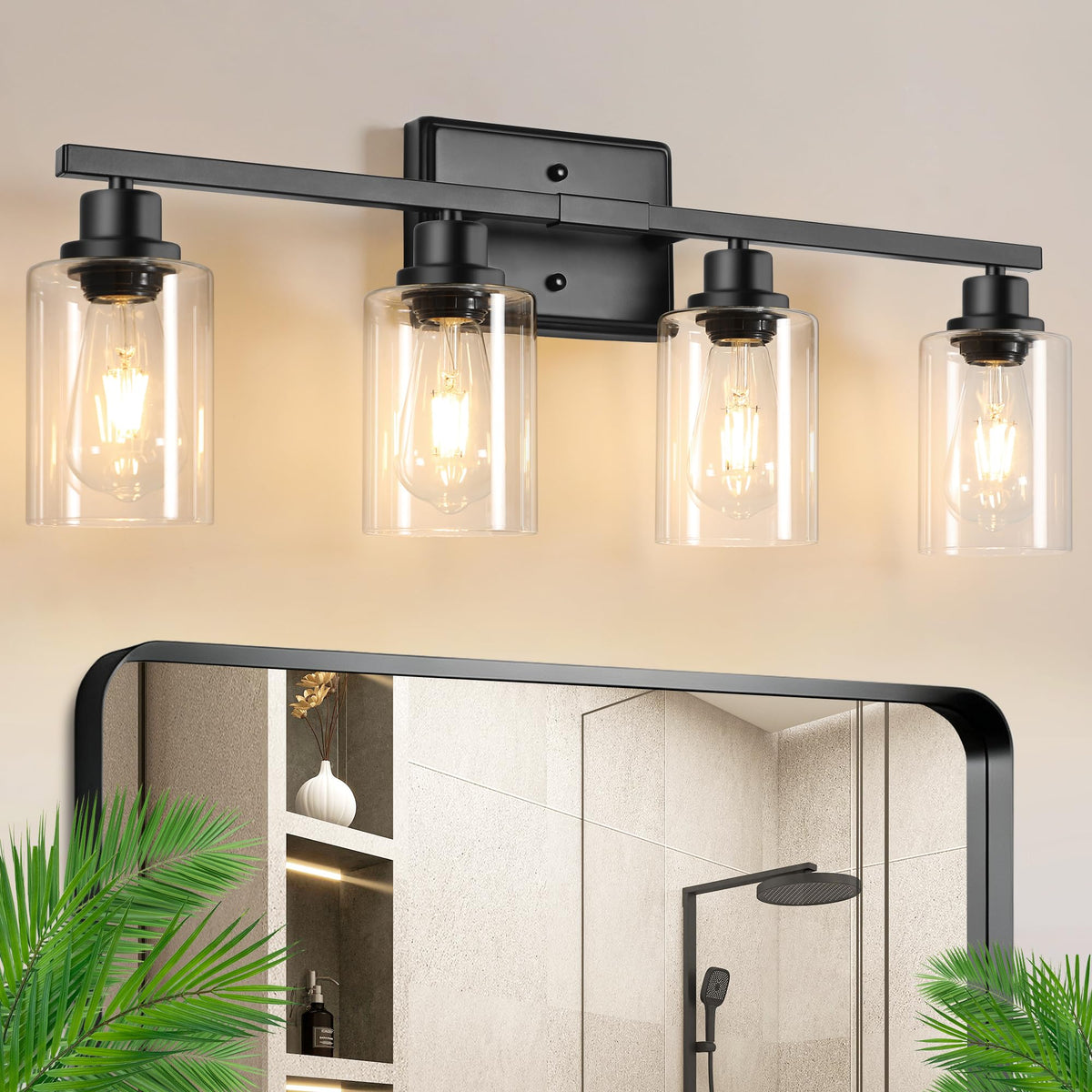 Ascher Bathroom Vanity Light Fixtures, 3 Light Wall Sconces Lighting with Clear Glass Shade, Brushed Nickel Wall Lights for Mirror, Kitchen, Living Room, Gallery, E26 Base (Bulbs Not Included)