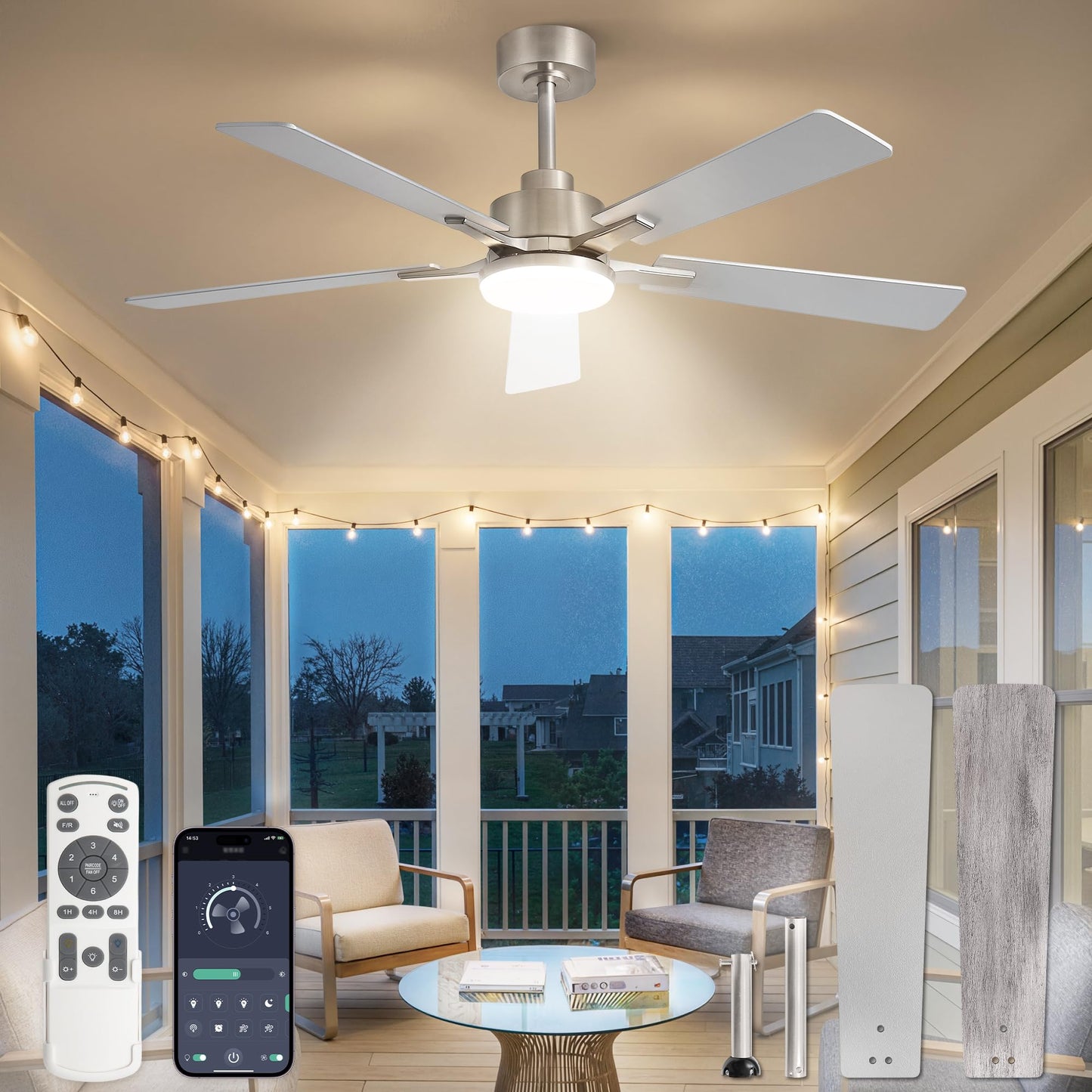 Fanbulous 72 Inch Ceiling Fans with Lights DC Motor, Remote & APP Control | Damp Rated, Dimmable, 3CCT, Memory Function, Dual-Sided Reversible Blades, Flat/Sloped Ceiling, Living Room, Covered Patio