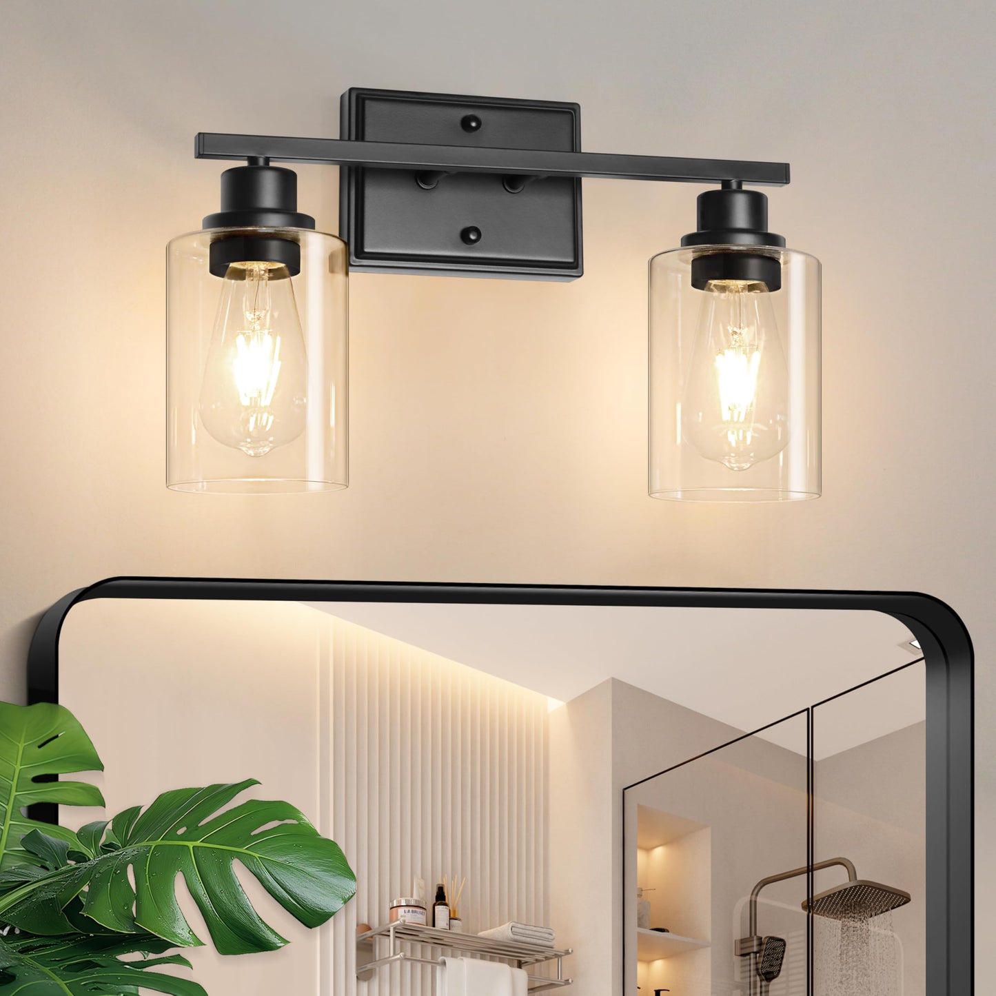 Modern Bathroom Light Fixtures, 4 Light Vanity Lights Over Mirror, Black Wall Lamp with Clear Glass for Living Room Cabinet Bedroom Porch