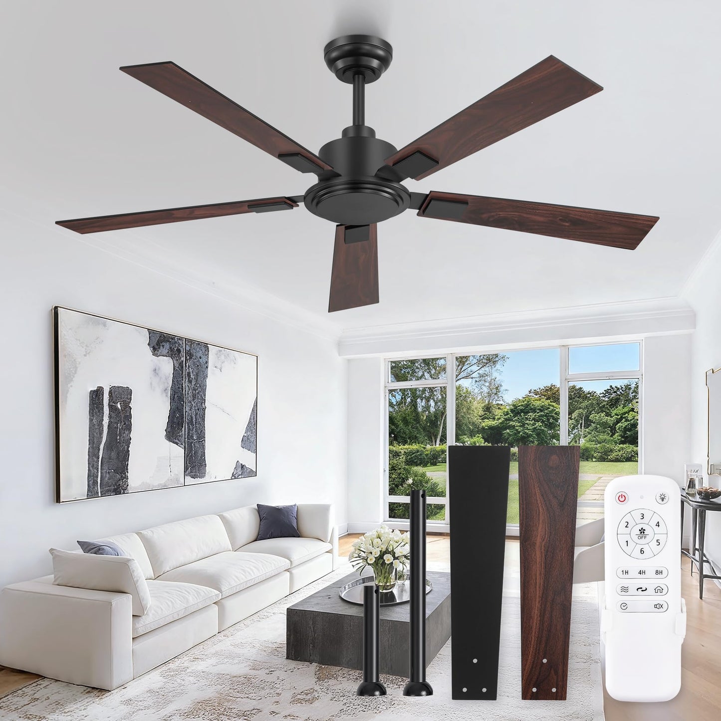 ZMISHIBO 72 Inch Ceiling Fan No Light with Remote, 6-Speeds | 6 Speeds Quiet Reversible DC Motor, Large Ceiling Fan Without Light, Indoor/Outdoor Ceiling Fans for Living Room Patios