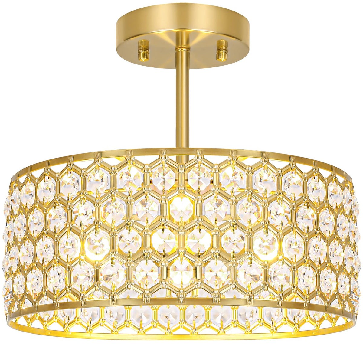 Crystal Ceiling Light Fixture, Modern Semi Flush Mount Ceiling Light, Gold Hallway Lighting Fixtures Chandelier for Kitchen, Close To Ceiling Light Fixtures for Entryway Bedroom, 1-Light, 11Inch