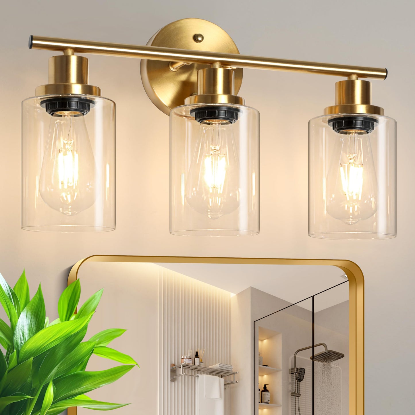 Modern Bathroom Light Fixtures, 3 Light Vanity Lights, Black Wall Lamp with Clear Glass for Bathroom, Mirror, Living Room, Bedroom, Hallway, E26 Base