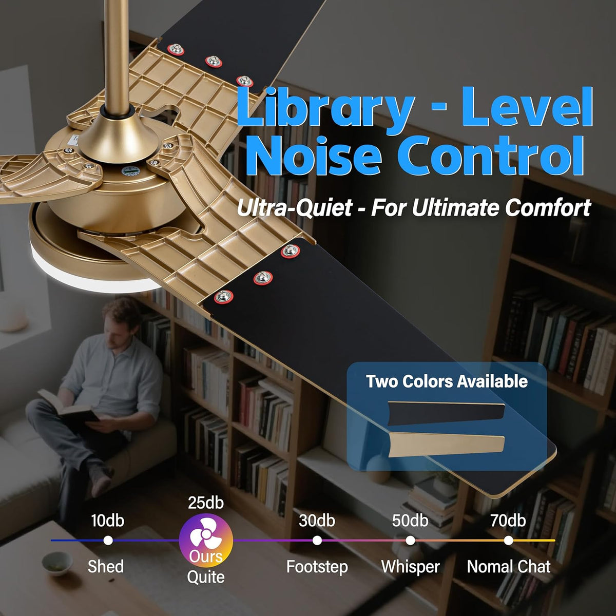 Gold Ceiling Fan with Lights and Remote, 52 In | 3 Blade Style, App Remote Control, Timer, Reversible, 3CCT, 6 Speed, 2 Color Blade for Indoor, Bedroom, Living Room