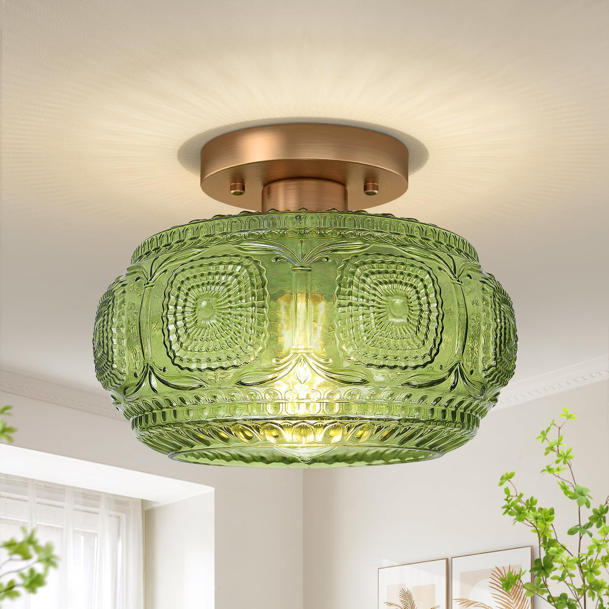 Globe Glass Semi Flush Mount Ceiling Light Fixture, Vintage Gold | Beautiful Light Shadow, Easy to Install, Bright Ambiance, Modern Lighting for Hallway Entryway Kitchen Bathroom Bedroom