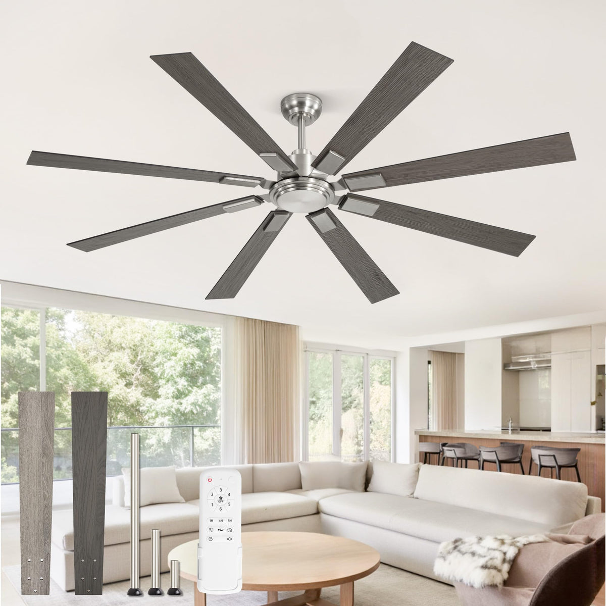 ZMISHIBO 72 Inch Ceiling Fan No Light with Remote, 6-Speeds | 6 Speeds Quiet Reversible DC Motor, Large Ceiling Fan Without Light, Indoor/Outdoor Ceiling Fans for Living Room Patios