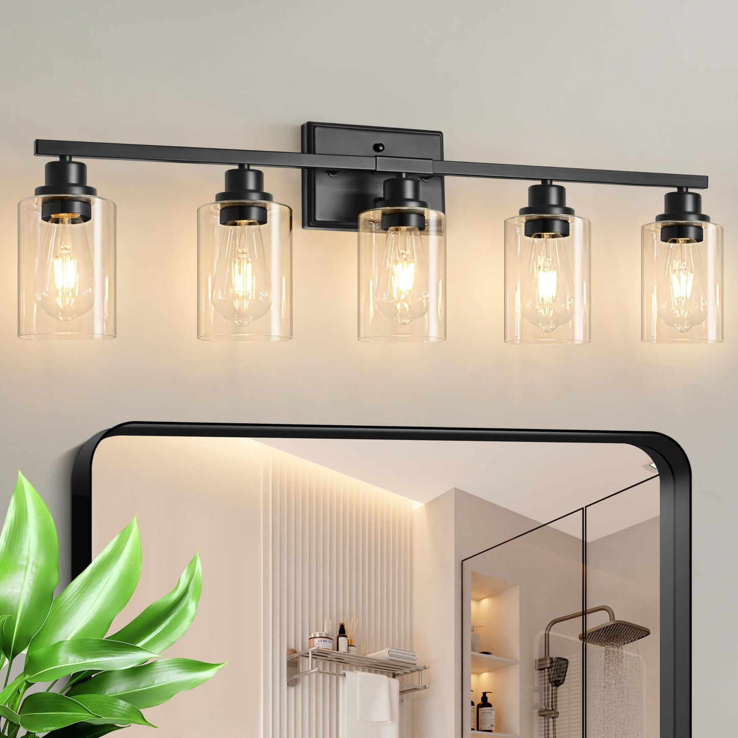 Modern Bathroom Light Fixtures, 4 Light Vanity Lights Over Mirror, Black Wall Lamp with Clear Glass for Living Room Cabinet Bedroom Porch