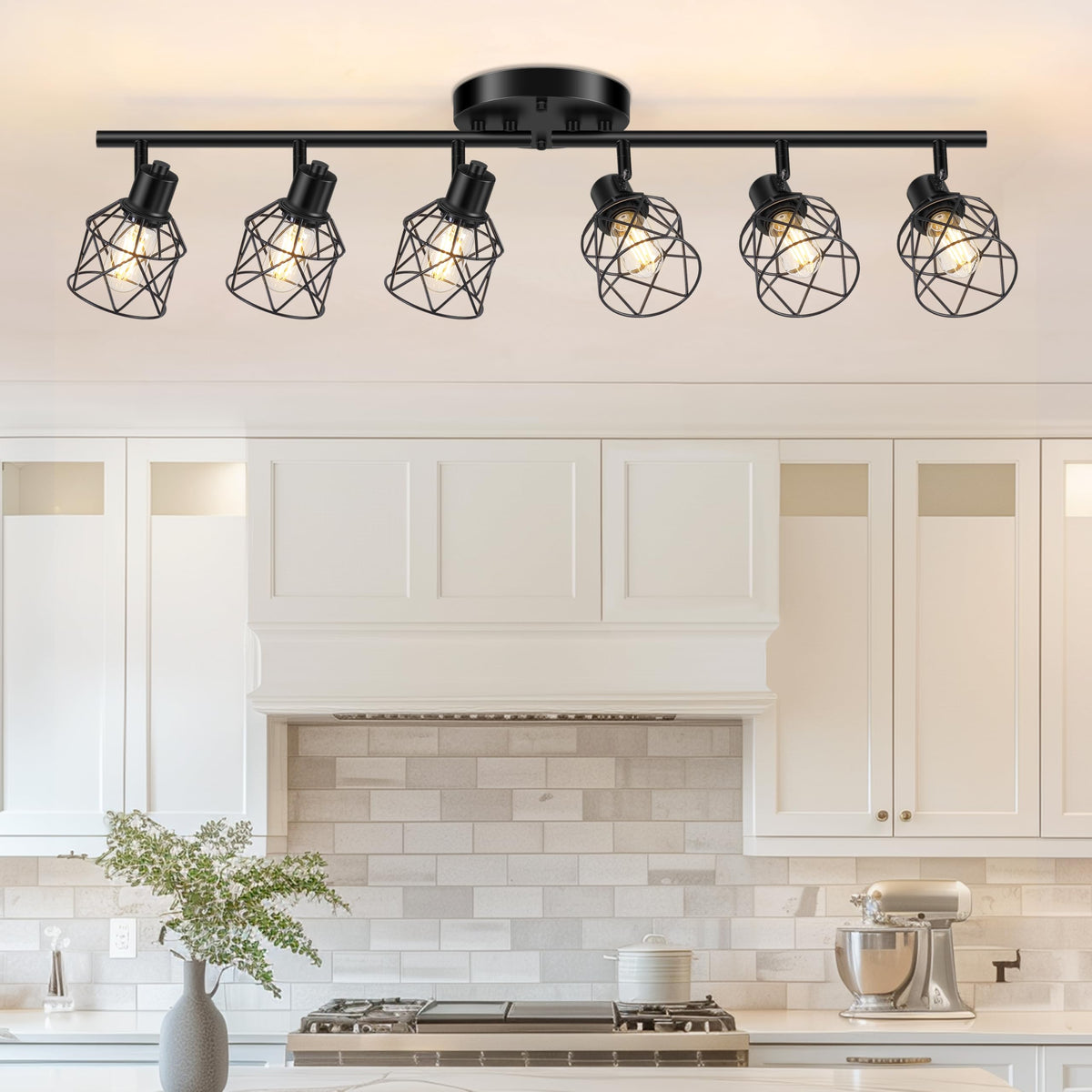Baocuz 4-Lights Semi Flush Mount Ceiling Light, Adjustable Multi-Directional Light Fixtures, Rotatable Farmhouse Light Fixtures Mount with Metal Cage for Dining Room, Living Room