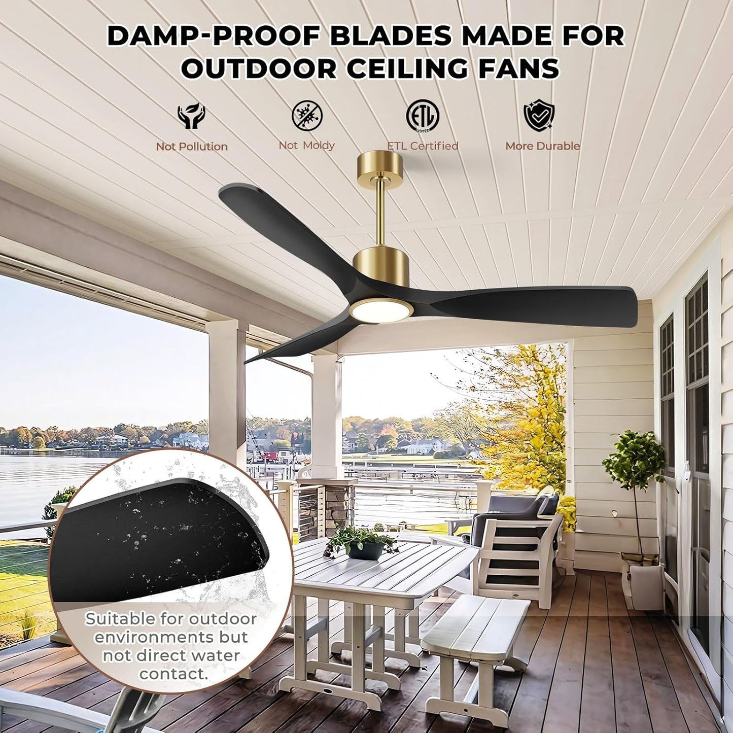 Ceiling Fans with Lights, Ceiling Fans with Lights and Remote Control, 52 inch Ceiling Fan with Light, Outdoor Ceiling Fans for Patios 3 Blade Bedroom Living Room-Matte Black and Gold