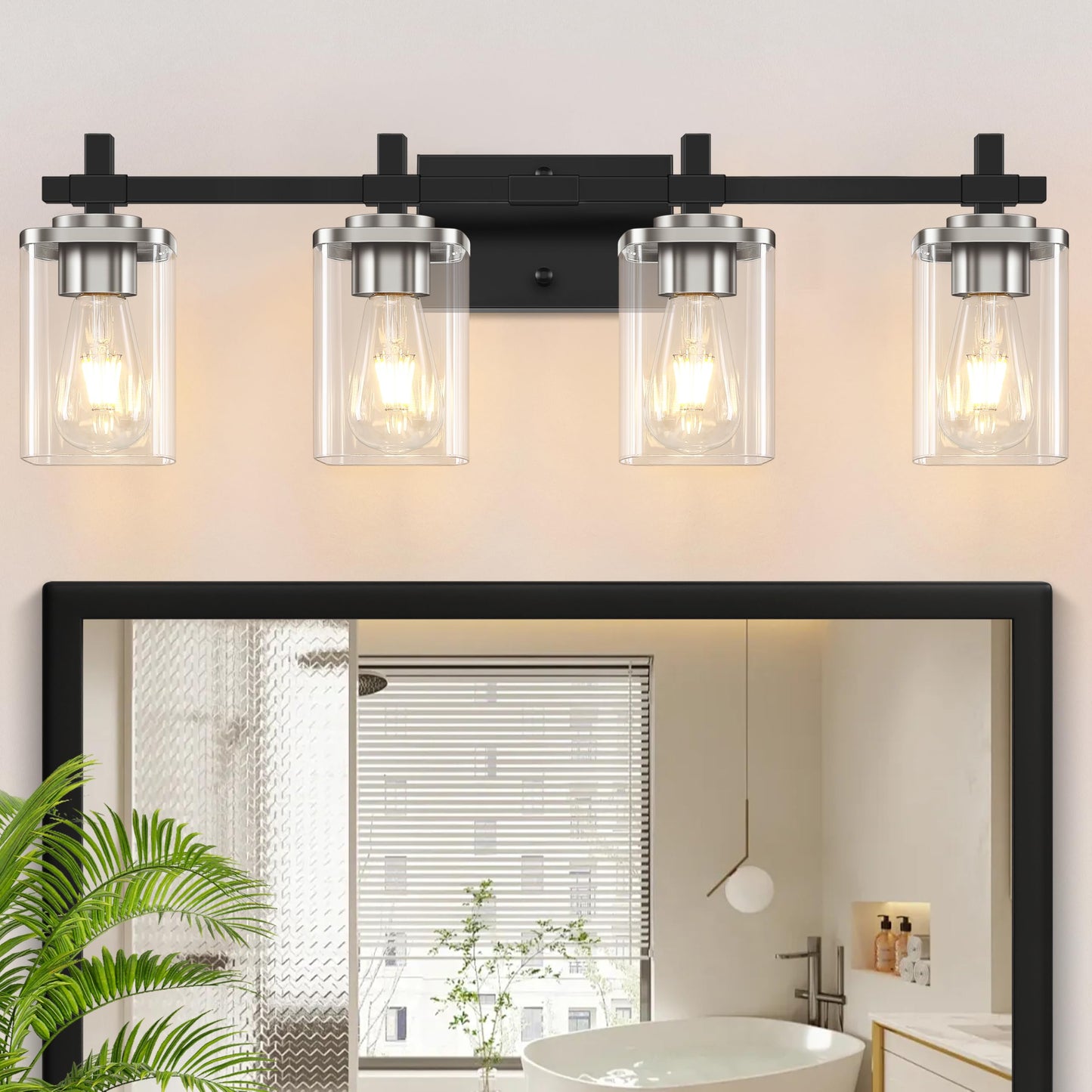 3-Lights Black and Gold Bathroom Light Fixtures Over Mirror, Modern Brushed Gold Vanity Lights for Bathroom, Sconces Wall Lighting with Square Glass Shade for Mirror Bedroom Hallway