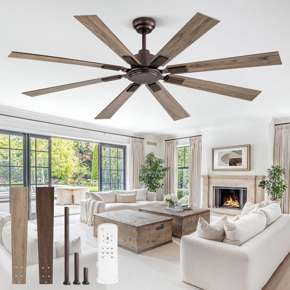 ZMISHIBO 72 Inch Ceiling Fan No Light with Remote, 6-Speeds | 6 Speeds Quiet Reversible DC Motor, Large Ceiling Fan Without Light, Indoor/Outdoor Ceiling Fans for Living Room Patios