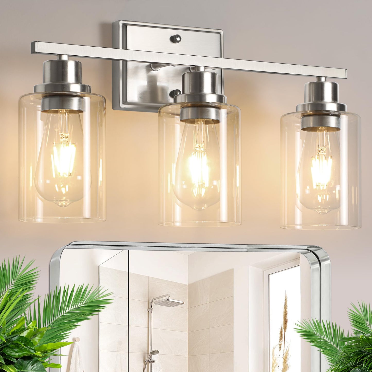 Modern Bathroom Light Fixtures, 4 Light Vanity Lights Over Mirror, Black Wall Lamp with Clear Glass for Living Room Cabinet Bedroom Porch