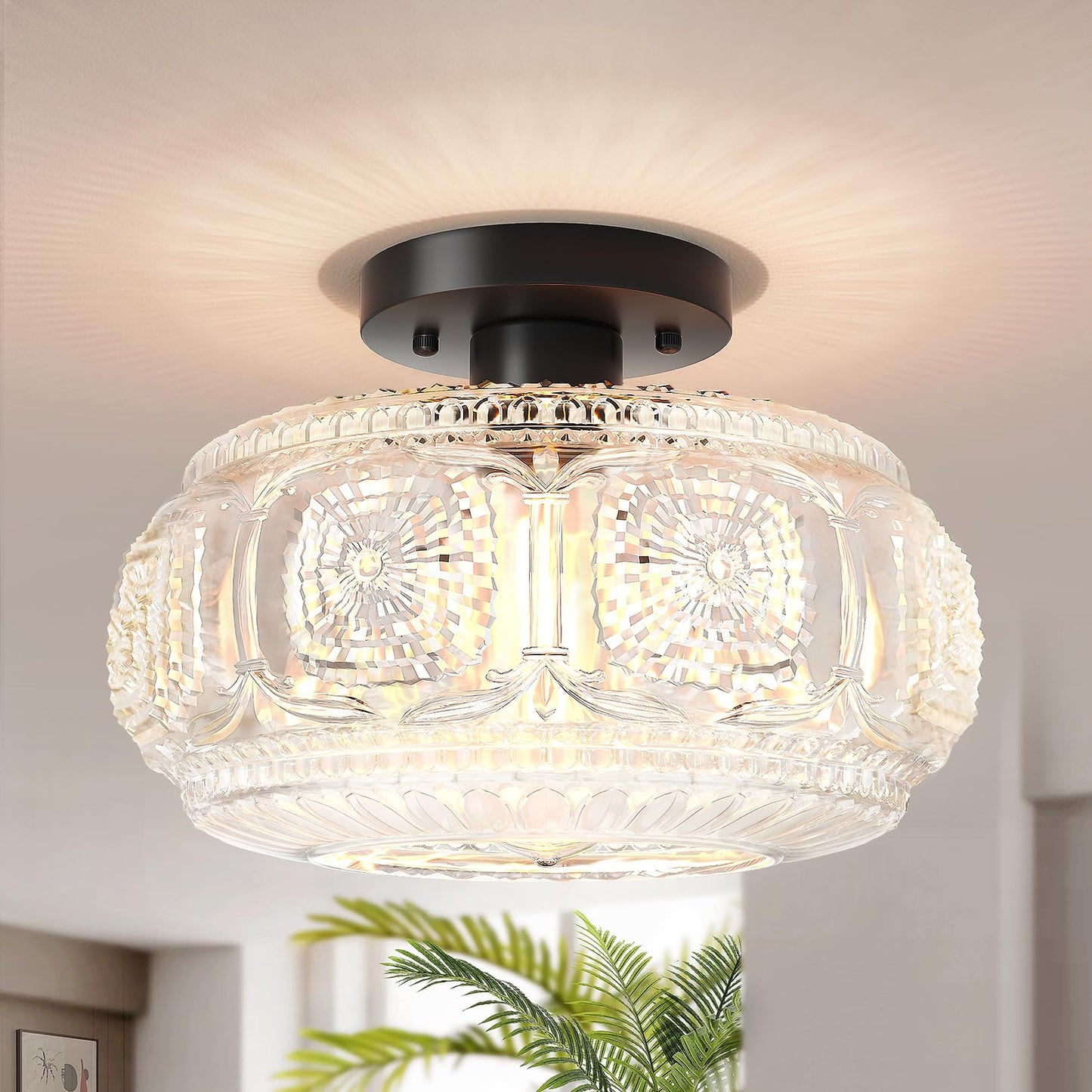 Globe Glass Semi Flush Mount Ceiling Light Fixture, Vintage Gold | Beautiful Light Shadow, Easy to Install, Bright Ambiance, Modern Lighting for Hallway Entryway Kitchen Bathroom Bedroom